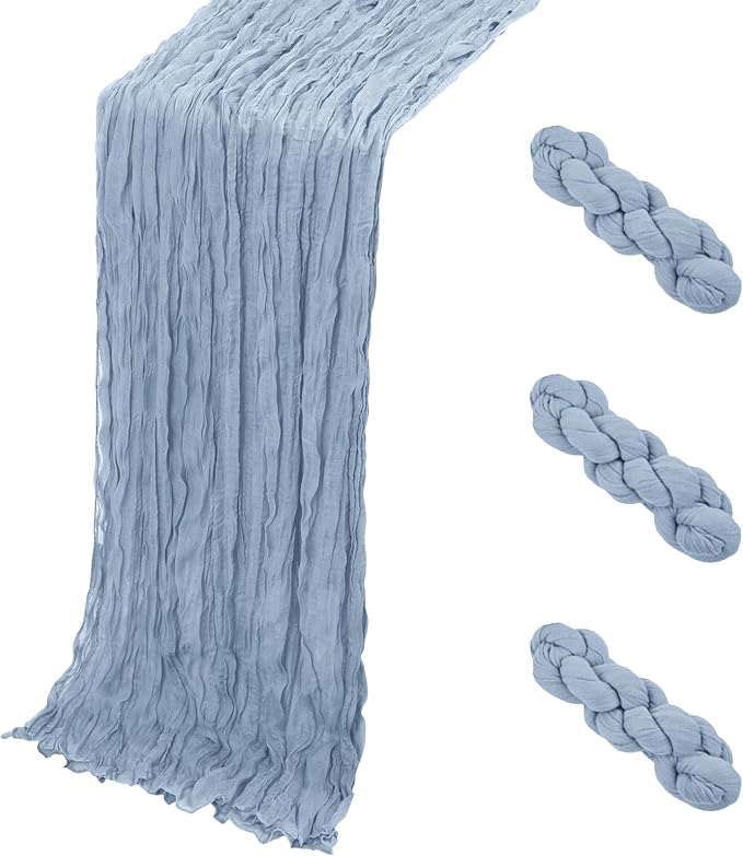 3 Pack Dusty Blue Cheesecloth Table Runner, 17 x 108 Inch, Gauze Cheese Cloth by Yorcari
