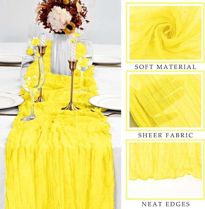 Yellow 6 Pieces Cheesecloth Table Runner 10FT Runner - Image 2