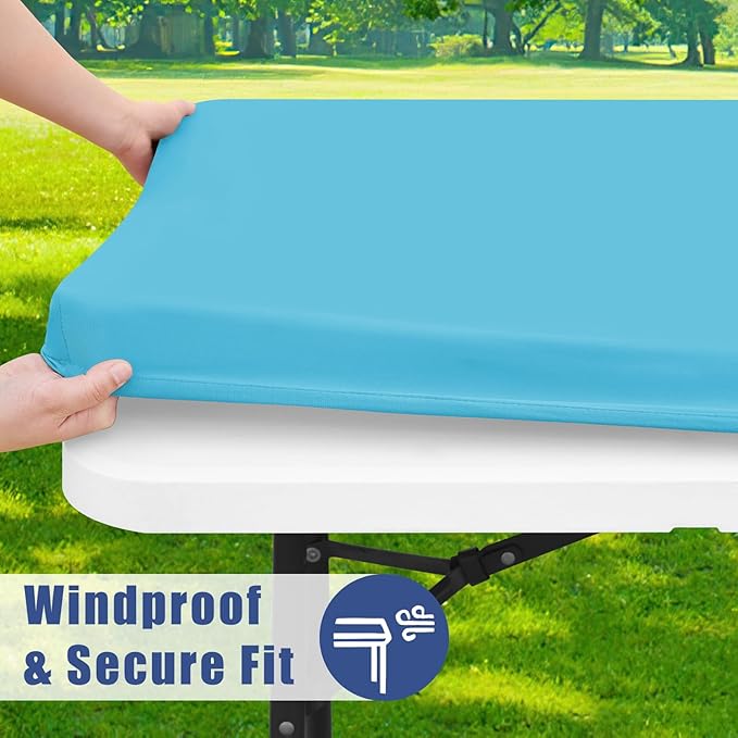Spandex 4 Foot Rectangle Table Cloth 2 Pack, Elastic Fitted Tablecloths for Picnic, Stretch Washable Patio Table Cover for Outdoor, Camping, Banquet and Parties (Blue Mist, 30"x48")