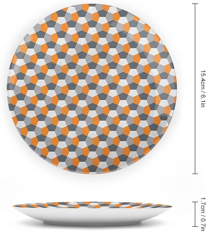 Ceramic Plates, Abstract Decorative Ceramic Plates, Modern Style Mosaic Tile with Hexagonal Shapes, 6 Inch, for Dining, Parties, Wedding, Grey Charcoal Grey Orange