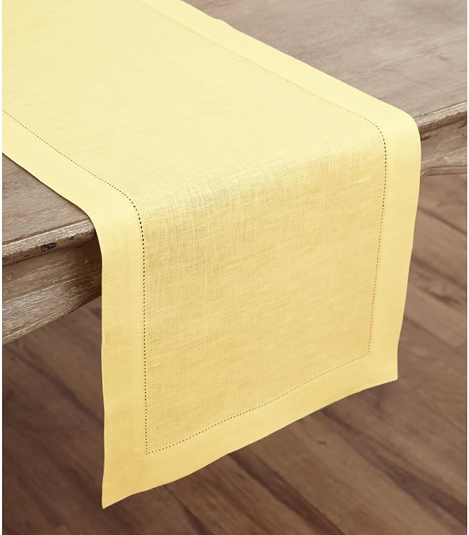 Solino Home 100% Pure Linen Dining Table Runner Yellow Woven, 14 x 144 in | - Image 2