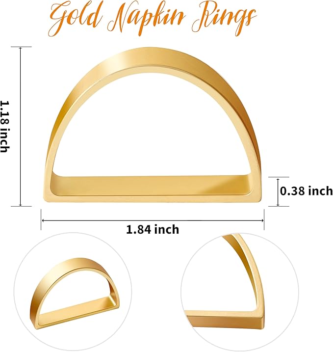 APTWOW Gold Napkin Rings Set of 12, Semicircle Metal Gold Napkin Holder Buckles, Fall Thanksgiving Christmas Napkin Rings, Napkins Rings for Dinner Table Decor, Wedding, Banquet, Party, Easter