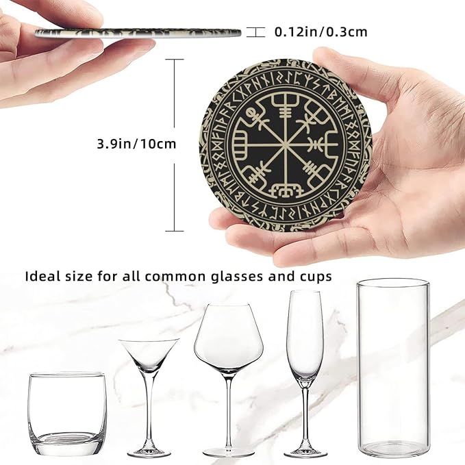 Black Celtic Viking Design Drinking Coasters PU Leather Coaster - Image 4
