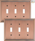 2-Pack Triple Toggle Light Switch Cover Plate, Durable Solid Zinc Alloy Decorative Switch Plate Covers, Antique Copper 3 Gang Wall Plate, Corrosion Resistant