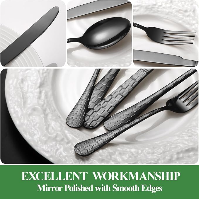 20 Pcs Black Silverware Set for 4, Food Grade Stainless Steel Flatware Set - Image 4