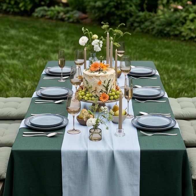 Solino Home 100% Pure Linen Table Runner Ice Water Long, Fete 14 x 90 in | - Image 2