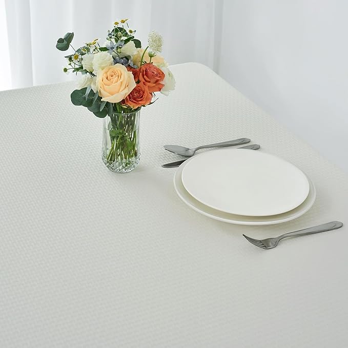 maxmill Tablecloth Weaved Texture Stain Resistant Waterproof, Wrinkle Resistant Washable Table Cloth, Fabric Table Cover for Dining Room, Indoor Outdoor Use, Rectangle 60 x 120 Inch, Ivory