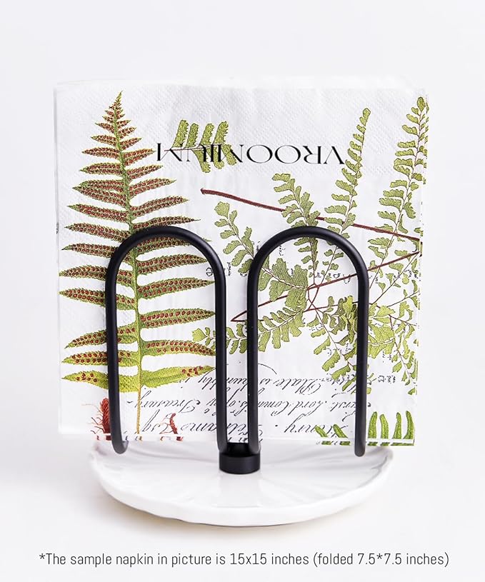 VROOMIUM Napkin Holder for Table, Effortless Cleaning Ceramic Base, 1 lb Weight, Black Napkin Holders for Paper Napkins, Servilleteros para Mesas