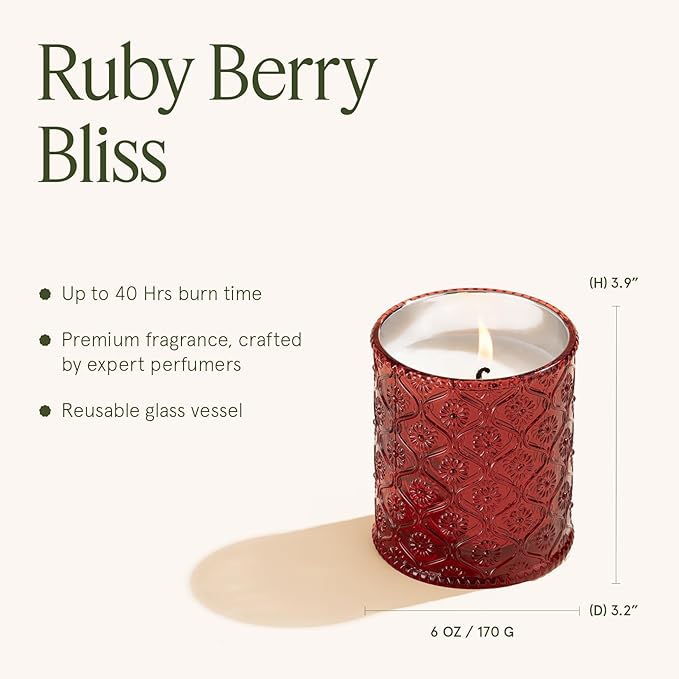 LA JOLIE MUSE Ruby Berry Bliss Scented Candle | Mandarin, Cranberry & Plum | 6 oz Natural Soy Wax Candle | 40 Hours Clean Burn | Valentines Day Gifts for Her | Cozy Home Decor