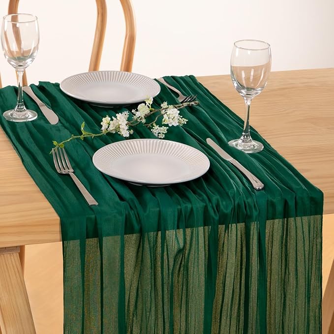 Emerald Green Cheesecloth Table Runner 10ft Boho Sheer Gauze Runner | - Image 3
