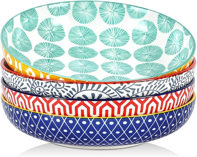 Selamica Ceramic Pasta Bowls Set of 4, 34 OZ Salad Bowls, 8.6 Inch Wide and by Selamica