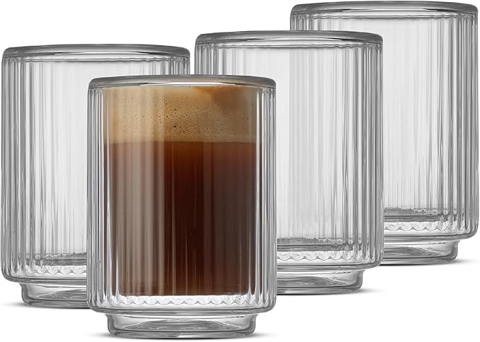 JoyJolt Haven Fluted Stackable Espresso Cups Set of 4, 2.5oz Ribbed Double Wall by JoyJolt