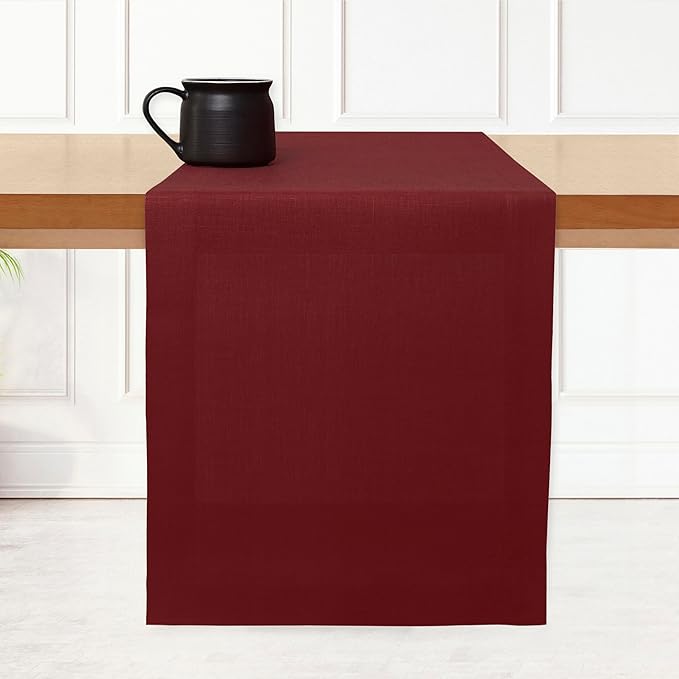 D'Moksha Homes Linen Dark Red Table Runner 108 Inches Long - 100% Pure Linen Dining Table Runner 14 x 108 Inch for Valentines, Spring - Machine Washable