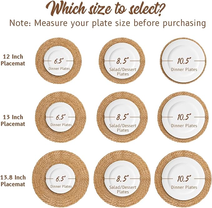 BAVIFY 13.8" Round Woven Placemats Set of 10, Table Mats - Image 3