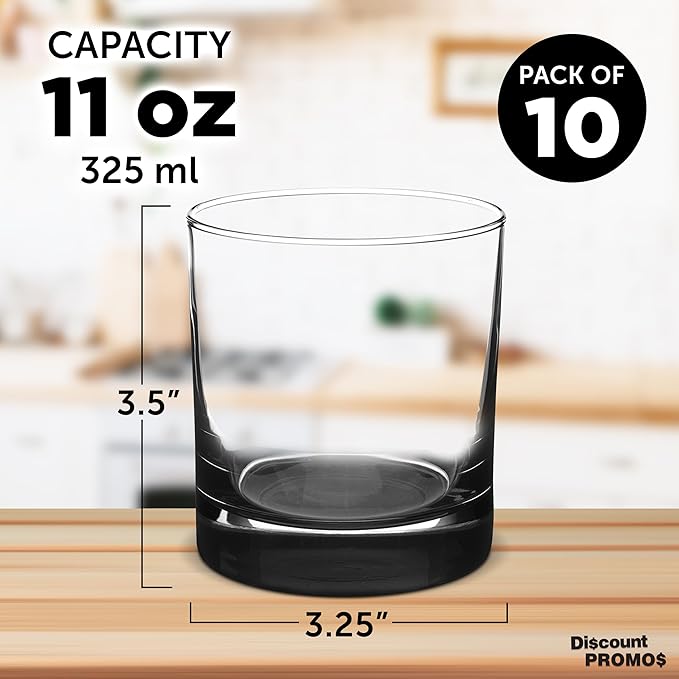Whiskey Glasses by Libbey 10 oz. Set of 10, Bulk Pack - Heavy Base Old Fashioned Glass, Perfect for Scotch, Bourbon, Whiskey, Cocktail - Black