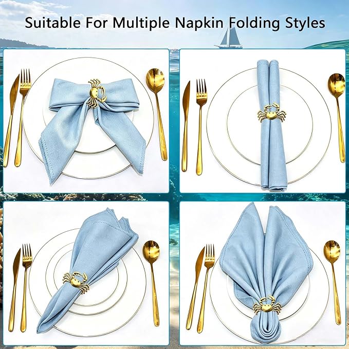 Crab Napkin Rings Set of 12 Vintage Gold Coastal Napkin Holder - Image 6