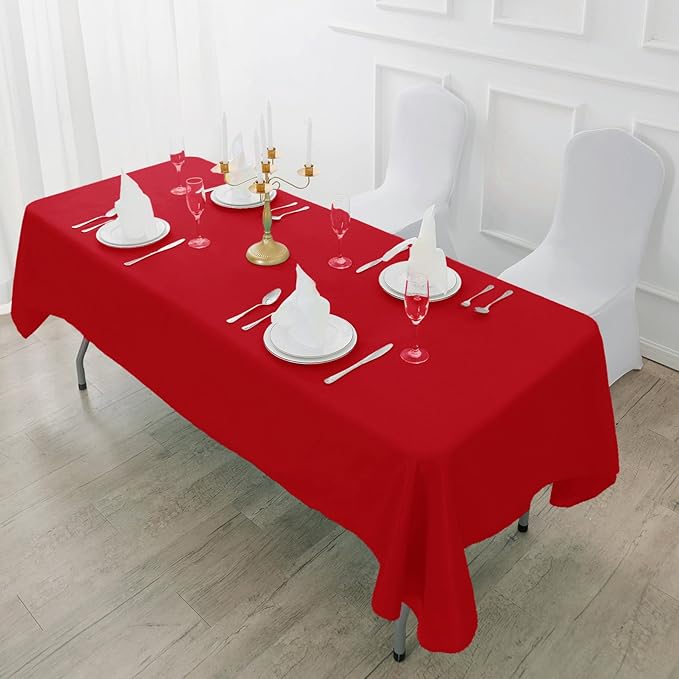 Fokitut 6 Pack Rectangle Tablecloth, 90x156 Inch, Stain Resistant and Wrinkle Polyester Table Cloth, Fabric Table Cover for Kitchen Dining, Wedding, Party, Holiday Dinner-Red