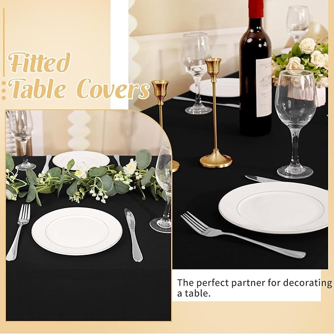 HAISIWLKJ 6 Pack Table Cloth 6ft Black Tablecloths for Rectangle Folding Table Spandex Fitted Stretch Cover Wrinkle Resistant Washable Protector for Party, Wedding, Banquet, Festival.