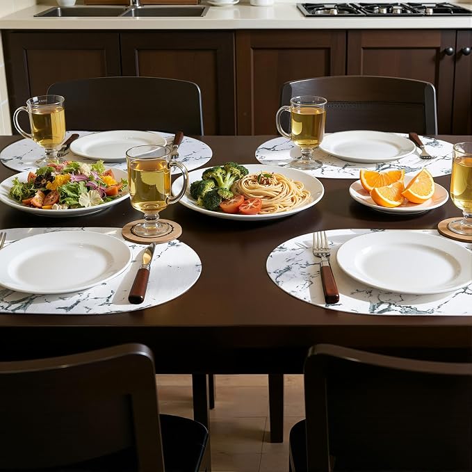 Placemats Set of 6, 11.8 x 17 Inch, Marble | Heat Resistant Oval Faux Leather - Image 8