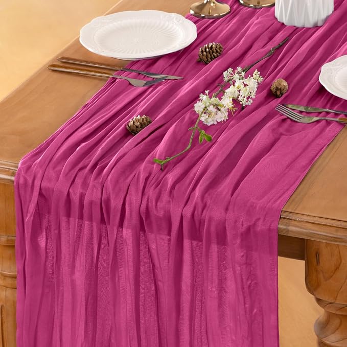 Fuschia Cheesecloth Table Runner 160 Inches 14 Ft Gauze Table Runner | Summer - Image 5