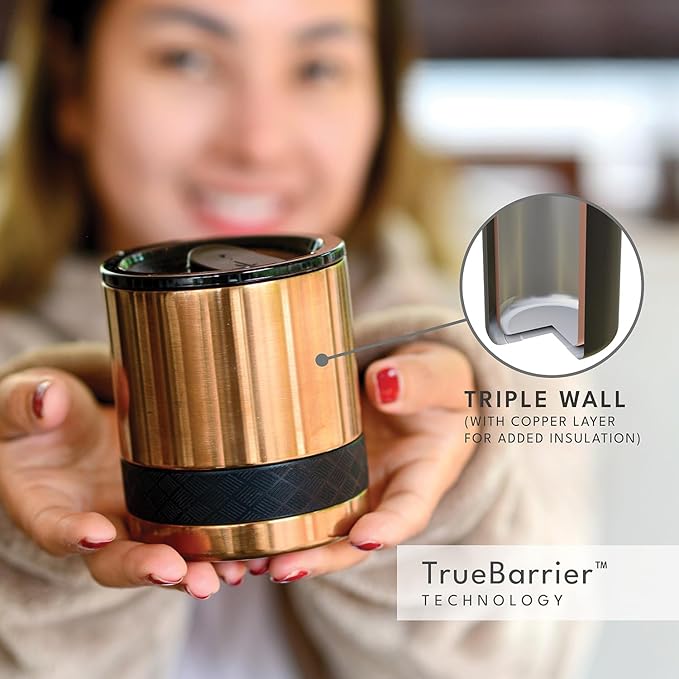 Elemental Recess Lowball Tumbler, 10oz Triple Wall Stainless Steel Cup with Non-Shattered Tritan Lid, Insulated Whiskey Glass, Insulated Coffee Tumbler Mug for Hot & Cold Drinks - Copper