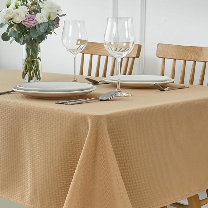 maxmill Tablecloth Weaved Texture Stain Resistant Waterproof, Wrinkle Resistant Washable Table Cloth, Fabric Table Cover for Dining Room, Indoor Outdoor Use, Rectangle 60 x 120 Inch, Beige