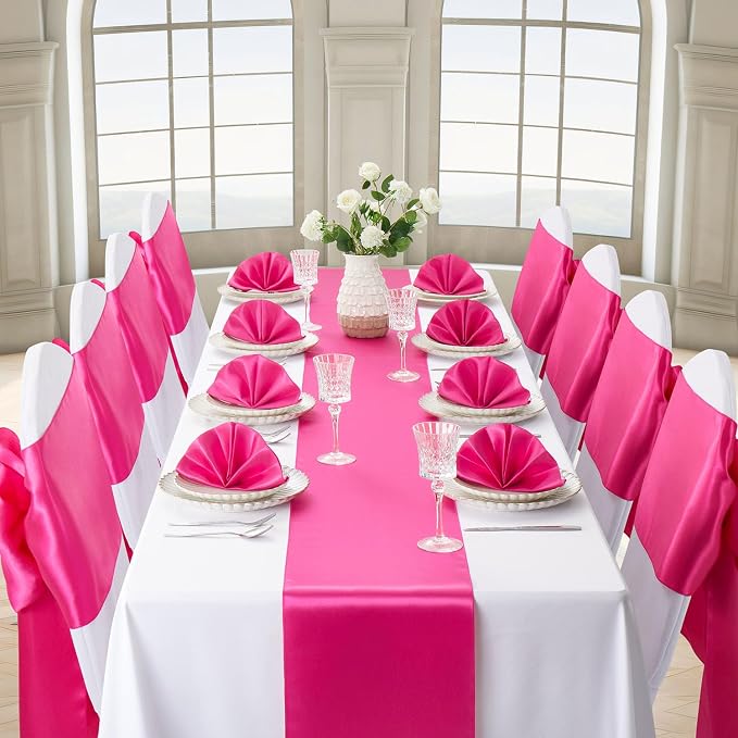 Hot Pink Satin Table Runner, 12x108 Inches, 2 Pack | Premium Satin, Smooth - Image 3