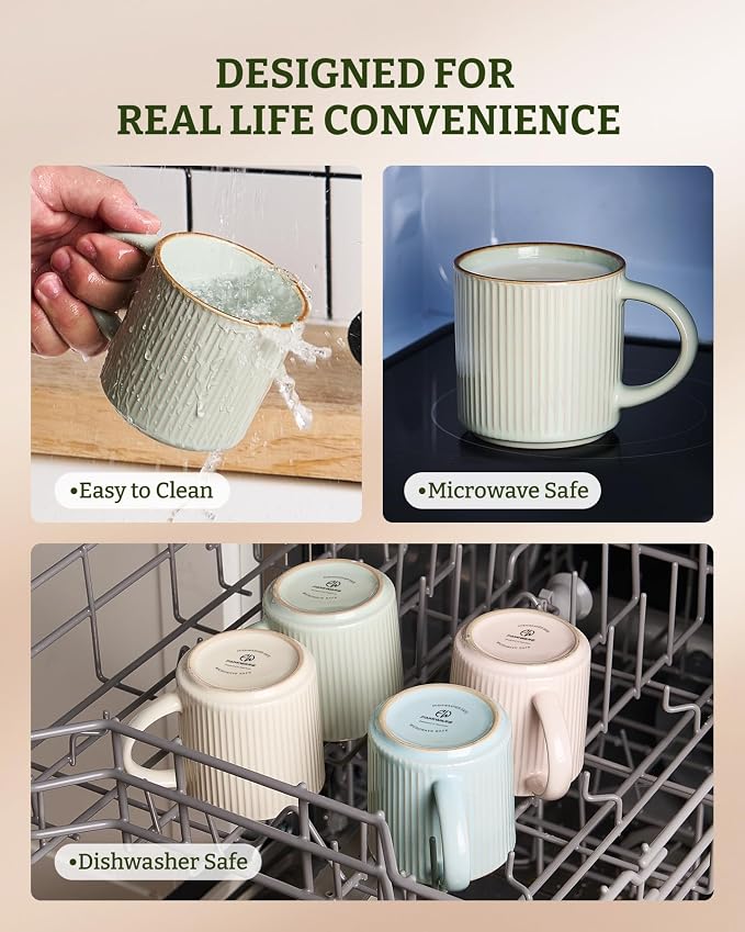 famiware Star Coffee Mug Set for 8, Handcrafted 12 oz Ceramic Stoneware Mugs - Image 8
