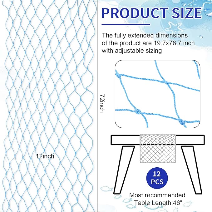 SATINIOR 12 Pcs 12 x 72'' Fishing Net Table Runner Party Decoration, Light Blue - Image 2