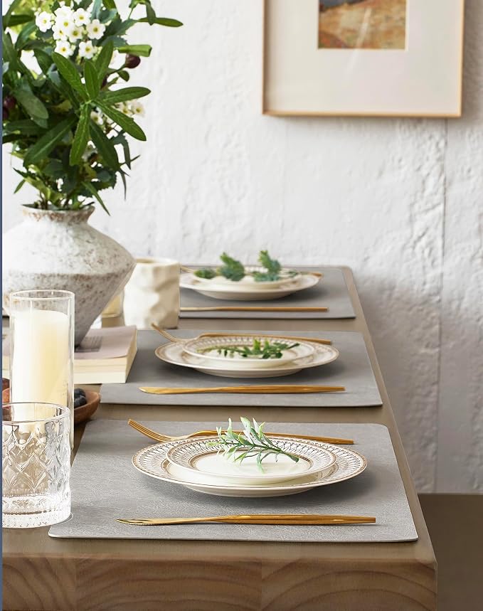 Leetaltree Reversible Faux Leather Placemats and Coasters Set of 16, 12x17 Inch - Image 3