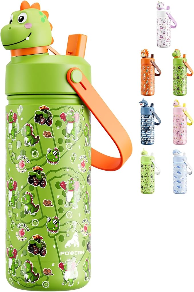 POWCAN Kids Water Bottle for School: 2-in-1 Straw Spout Lid by POWCAN