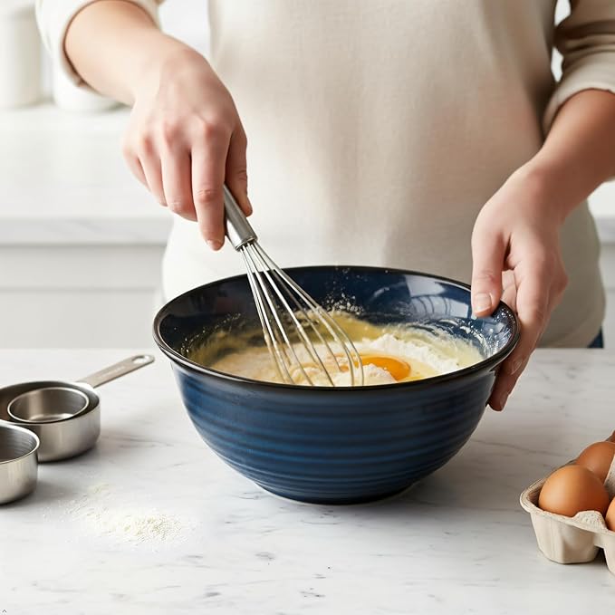 MEKY Serving Bowls, 9 Inch Large Ceramic Salad Bowls for Kitchen, 84 Ounce Mixing Bowl Set of 2, Perfect for Cooking Baking Soup Pasta Fruit and Popcorn, Microwave and Dishwasher Safe, Blue