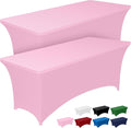 Pureegg Spandex Tablecloth 6ft - 2 Pack, Fitted and Tight Cloth for Rectangle Table, Wrinkle-Free and Stretch Table Cover for Party, Wedding, Banquet and Birthday, Pink