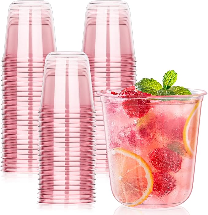 KesaPlan 100Pcs 12oz Pink Plastic Party Cups, Disposable Wine Cocktail Cups | by KesaPlan