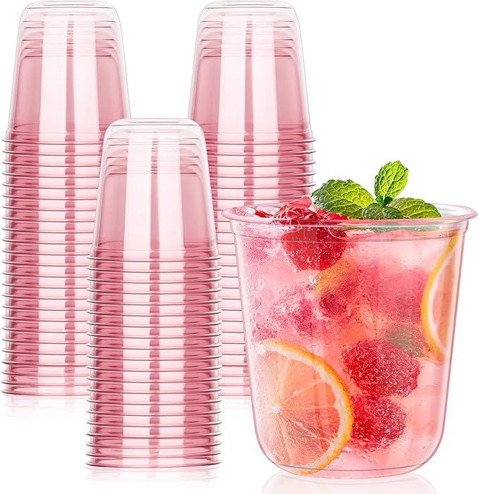 KesaPlan 50Pcs 12oz Pink Plastic Party Cups, Disposable Wine Cocktail Cups | by KesaPlan