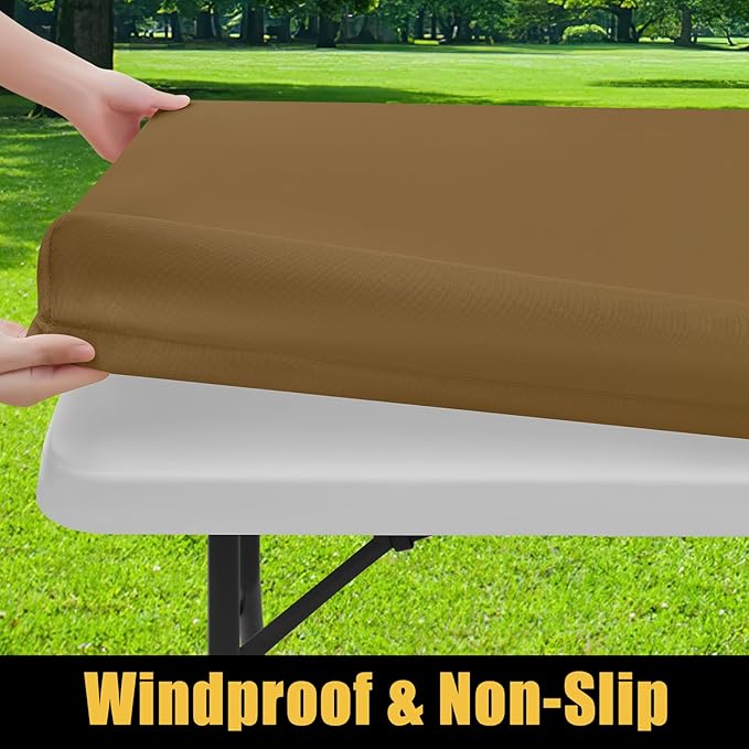 Smiry Rectangle Picnic Table Cloth, Waterproof Elastic Fitted Tablecloths for 8 Foot Tables, Washable Polyester Table Cover for Camping, Indoor and Outdoor (Brown, 30"x96")