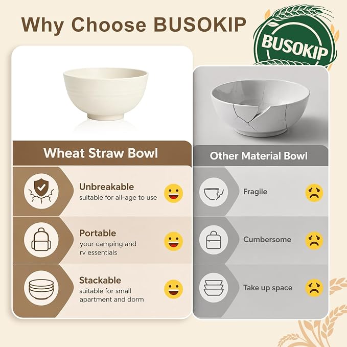 Snack Bowls Sets of 8, Unbreakable & Lightweight Wheat Straw Bowls 10oz - Image 6