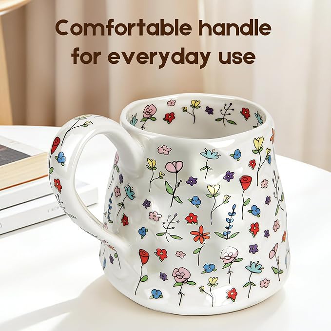 Oversized Cute Pink Floral Coffee Mug 20 oz, Large Ceramic Mug - Image 4