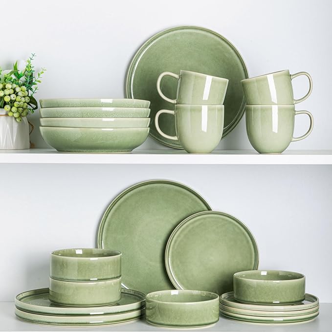 AmorArc Ceramic Dinnerware Sets, Handmade Reactive Glaze Stoneware Plates and Bowls Sets,Highly Chip and Crack Resistant | Dishwasher & Microwave Safe Dishes Set, Service for 4 (12pc)