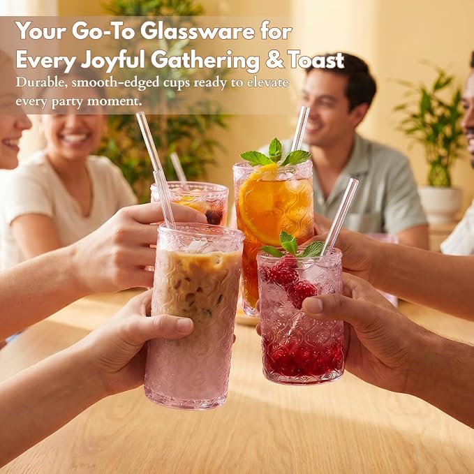 Pink Drinking Glasses Set of 8, 12 Oz Highball & 10 Oz Cocktail Glasses - Image 6