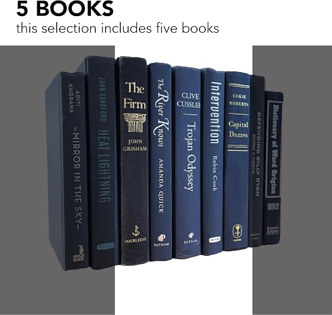 Real Books by Color® (Set of 5, Dark Blue) Decorative Bookshelf Home Decor Shelf Styling Photo Prop
