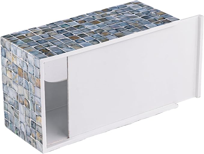 PEMAR Rectangular Mother of Pearl Tissue Box Capiz Shell Handmade Rectangle Tissue Box Cover Holder Decorative Napkin Dispenser Organizer Rustic Farmhouse Vintage Decor (Blue)