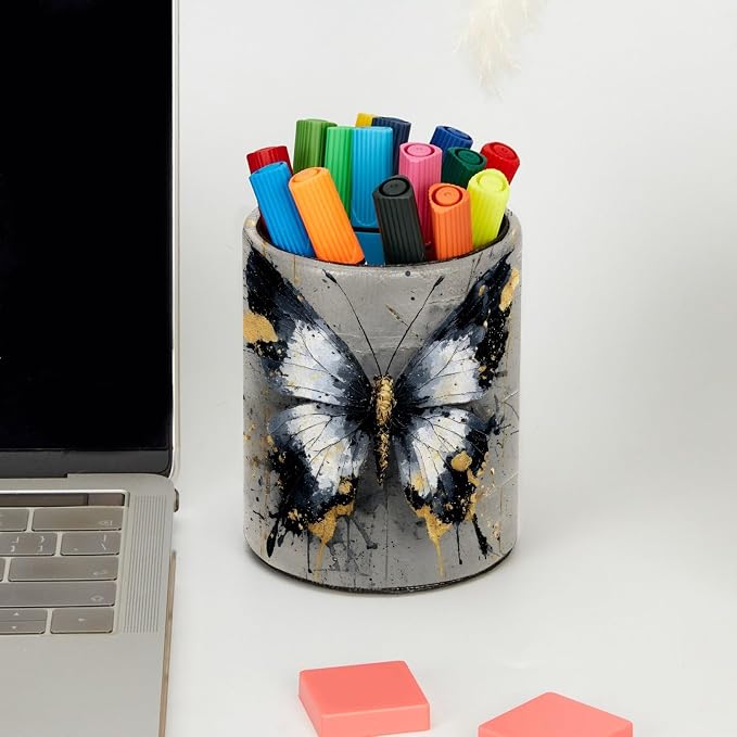 Leather Pen Holder for Desk, Watercolor Butterfly Pencil Cup Pen Organizer - Image 5