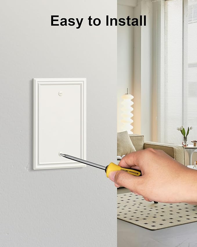 2-Pack Single Blank Wall Plate, Durable Solid Zinc Alloy Blank Wall Plate Cover, Light Almond Blank Switch Plate Cover, Corrosion Resistant