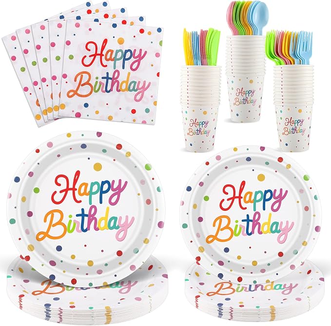NatNarr 175-Piece Happy Birthday Party Tableware Set, Serves 25 | Plates by NatNarr