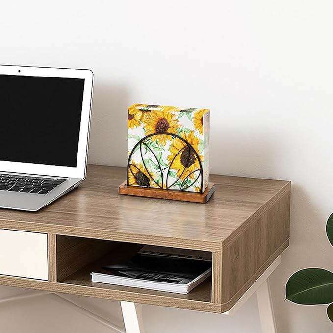 Wood Napkin Holder for Table, Standing Servilletero with Wooden Base for Square Paper, for Kitchen Cocktail Bar Dinning Countertop