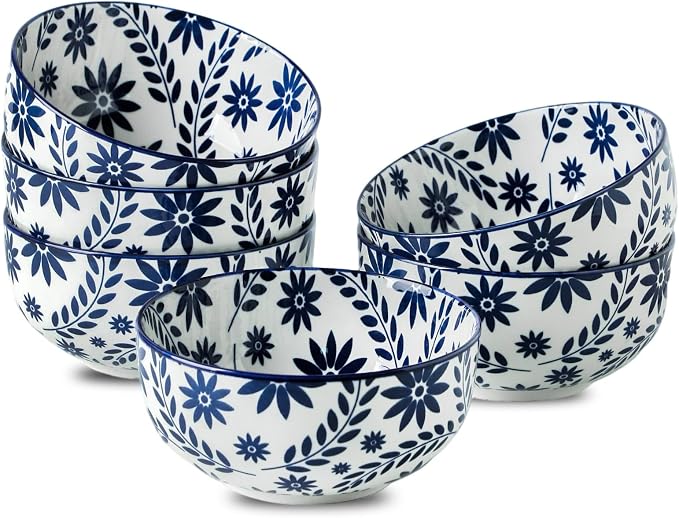 Cereal Bowls Set of 6, 28 Ounces Soup Bowls, Bohemian Ceramic Bowls by JINGUS