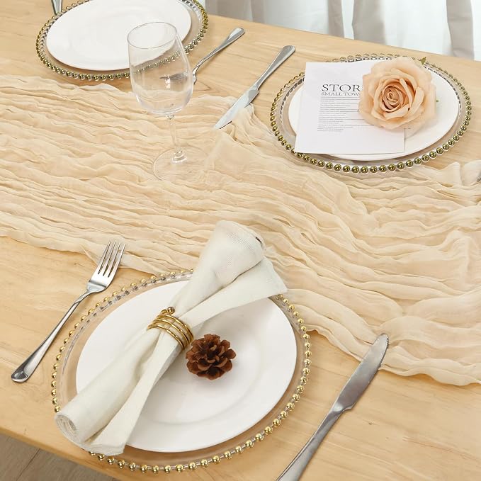 1 Pack Ivory Cream Cheesecloth Table Runner 120 Inch Boho Wedding Decor | - Image 5