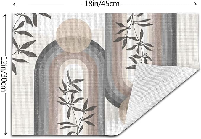 Boho Leaf Mid Century Placematss, Bohemian Plant Mid Century Palm Tropical Abstract Modern Washable Place Mats 12x18Inch for Dining Kitchen Farmhouse Decor 6 PCS