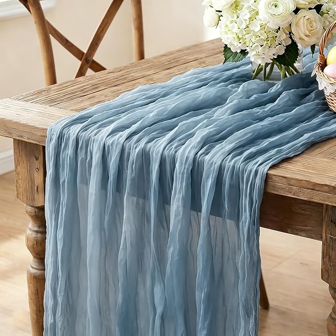 3Pcs Blue Table Runner, 10FT Boho Dust Blue Cheesecloth Table Runners 35*120inch by Miucat